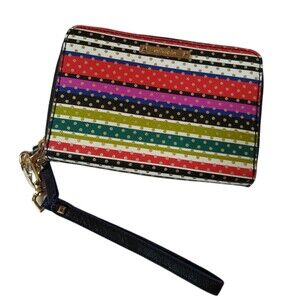 Stella & Dot Chelsea Tech Rainbow Stripe and Polka Dot Wallet Wristlet